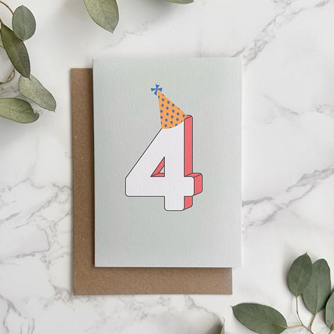 '4' Fourth Birthday Greetings Card