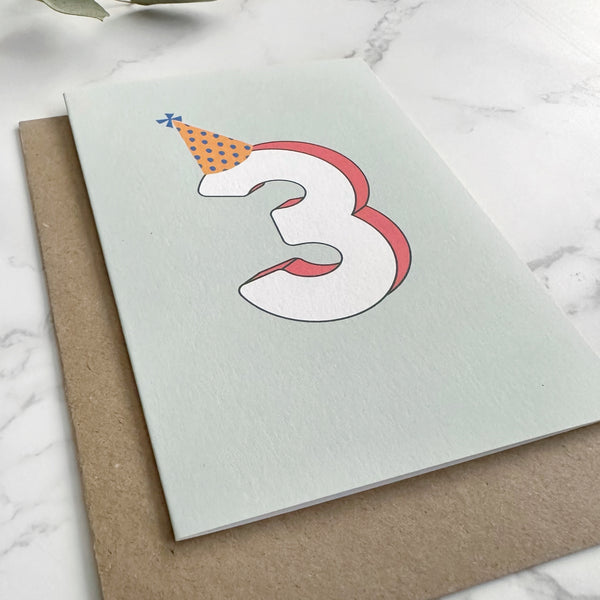 '3' Third Birthday Greetings Card