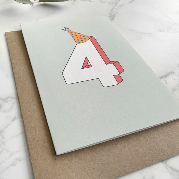 '4' Fourth Birthday Greetings Card
