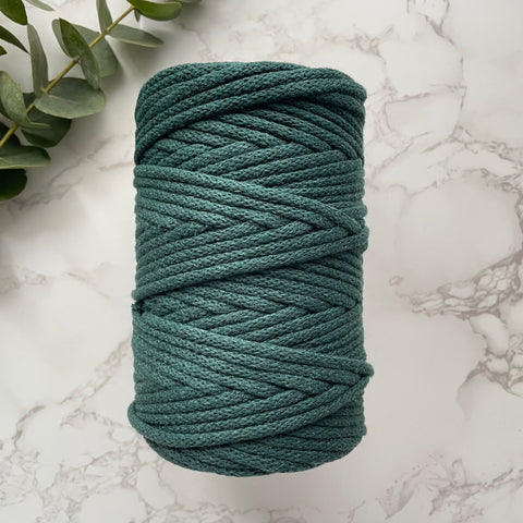 5mm Recycled Cotton Braided Cord - Pine Green
