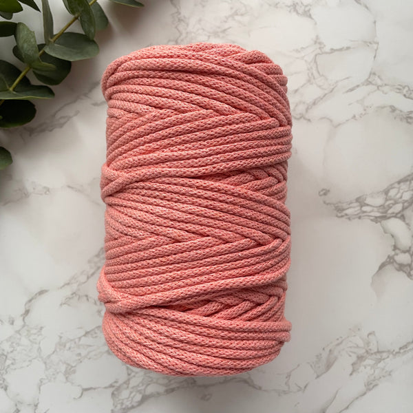 5mm Recycled Cotton Braided Cord - Coral