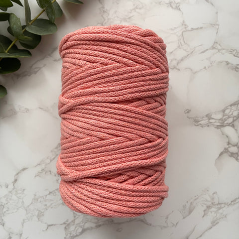 5mm Recycled Cotton Braided Cord - Coral