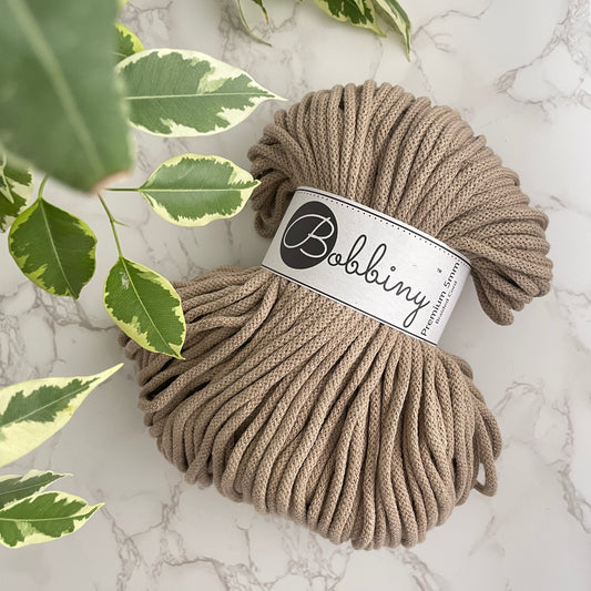 Bobbiny 5mm 'Sand' Cotton Braided Cord - 100m