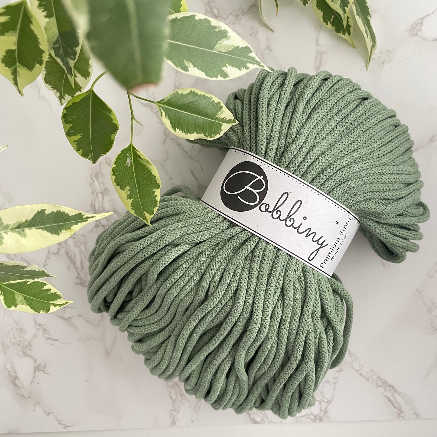 Bobbiny 5mm 'Eucalyptus Green' Cotton Braided Cord - 100m