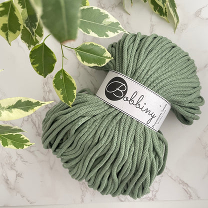 Bobbiny 5mm 'Eucalyptus Green' Cotton Braided Cord - 100m