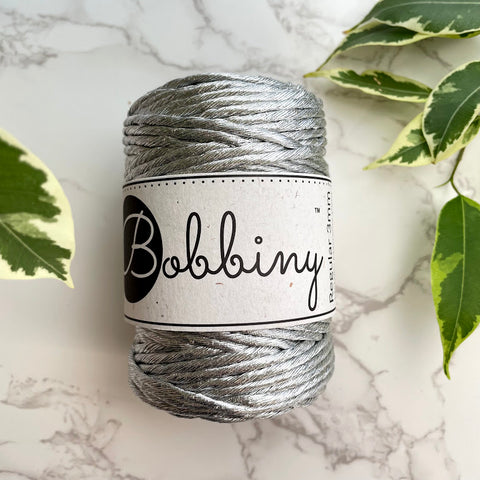 Bobbiny 3mm 'Metallic Silver' Cotton String - 50m