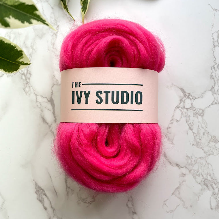 Fine Merino Wool Top Roving - Hot Pink
