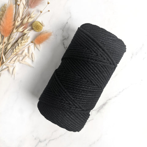 Recycled 3mm Cotton 3ply Rope - Black