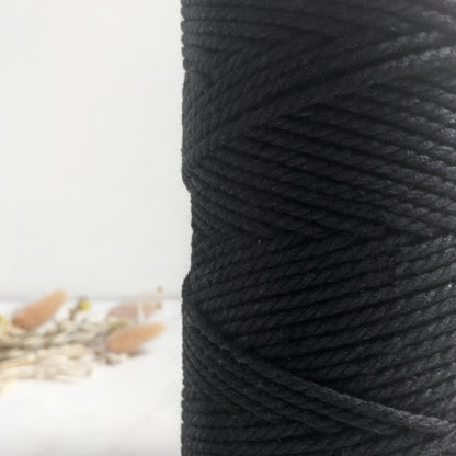 Recycled 3mm Cotton 3ply Rope - Black