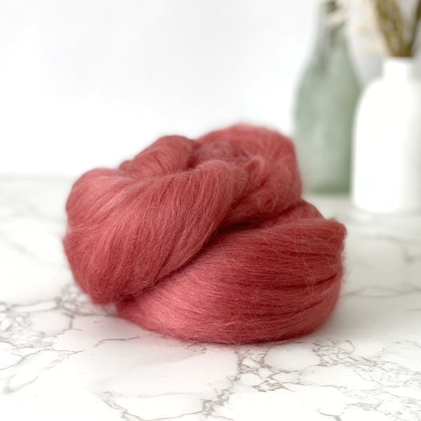 Fine Merino Wool Top Roving - Rusty Pink