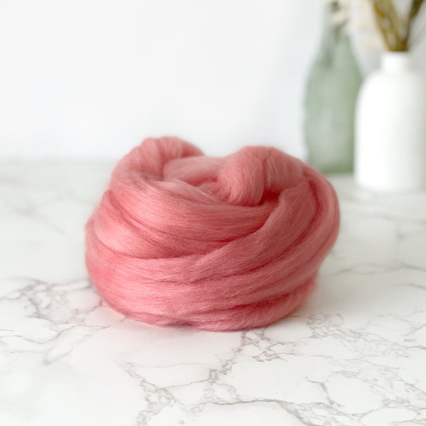 Fine Merino Wool Top Roving - Salmon Pink