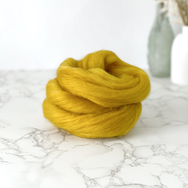 Fine Merino Wool Top Roving - Mustard Yellow